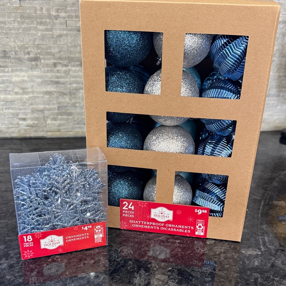 Bundle 2 Listings for $15😀Holiday Time Blue and Silver Ornament Collection
